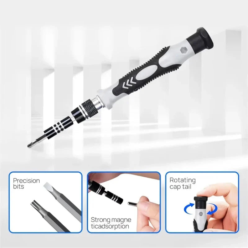 A comprehensive 115-in-1 precision screwdriver set with chrome-vanadium steel bits for repairing electronics, household items, and DIY projects