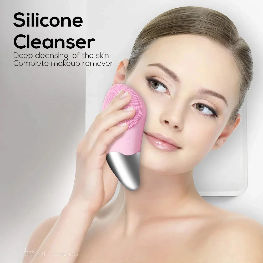 Electric Sonic Ultrasonic Silicone Face Cleansing Brush with four adjustable speed settings for customised skincare