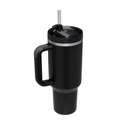 Premium insulated travel mug with straw, made of high-quality stainless steel to keep drinks hot or cold for up to 24 hours