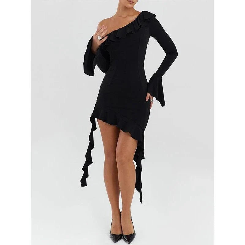 Chic asymmetrical one-shoulder ruffle mini dress in a stylish and flattering design