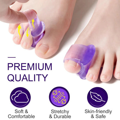 Pair of premium silicone toe separators for foot care and pain relief, made from high-quality SEBS material