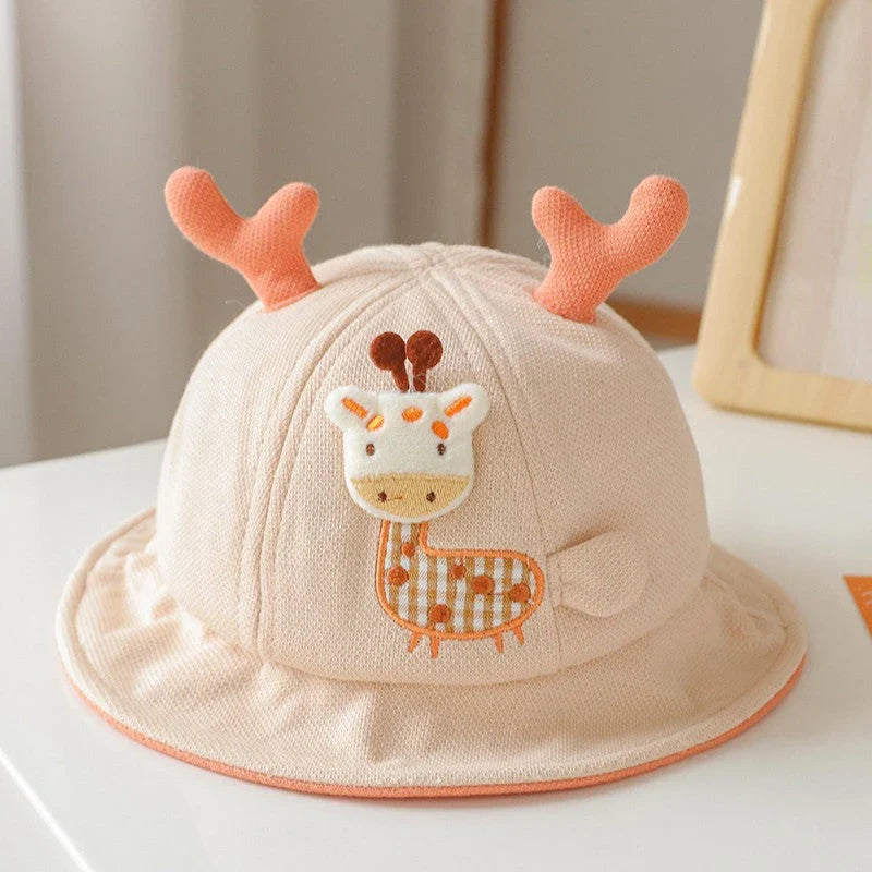 Adorable baby bucket hat with cute cartoon animal designs and playful ears, perfect for sun protection and style