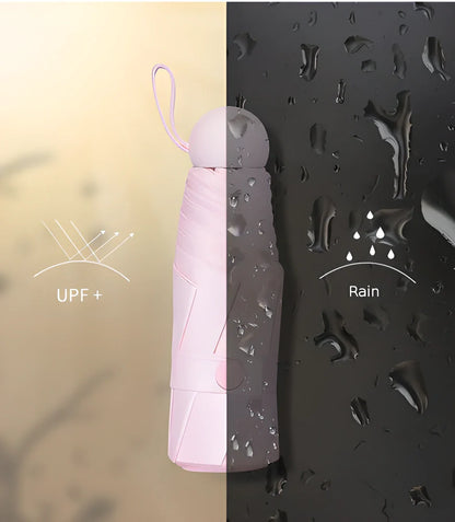 A compact, foldable umbrella with a stylish waterproof capsule case, made with high-tech Nano Polymer Compound fabric for superior water-repellency.