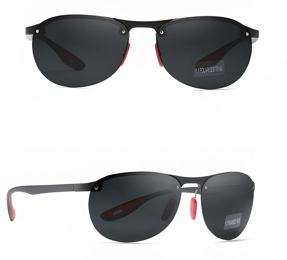Premium British-made polarised rimless sunglasses with durable TR90 frames and shatter-resistant polycarbonate lenses