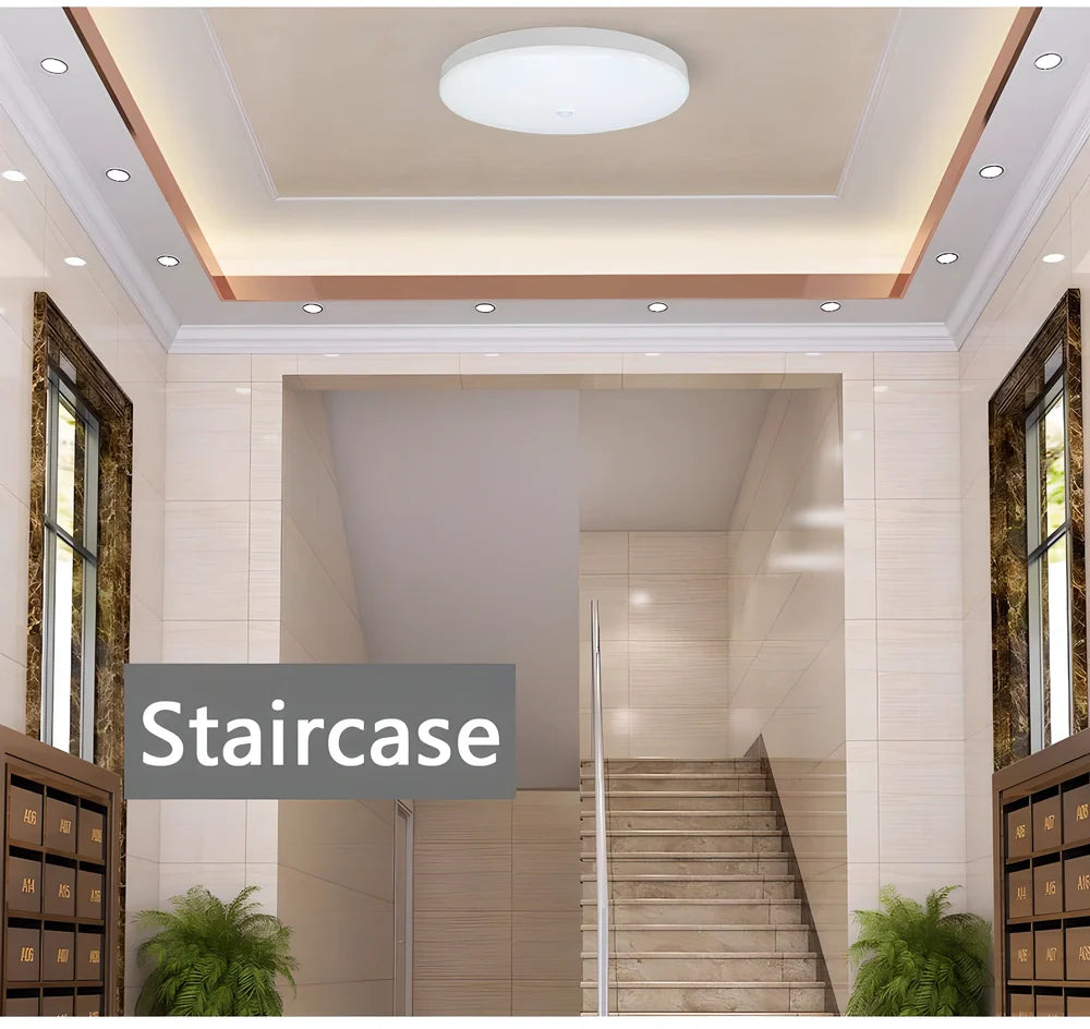 Modern LED ceiling light with dynamic PIR motion sensor for home security and energy efficiency