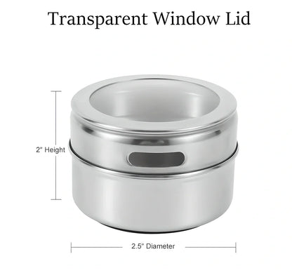 Premium magnetic stainless steel spice rack set with transparent windows and dual-purpose dispenser for efficient kitchen organisation