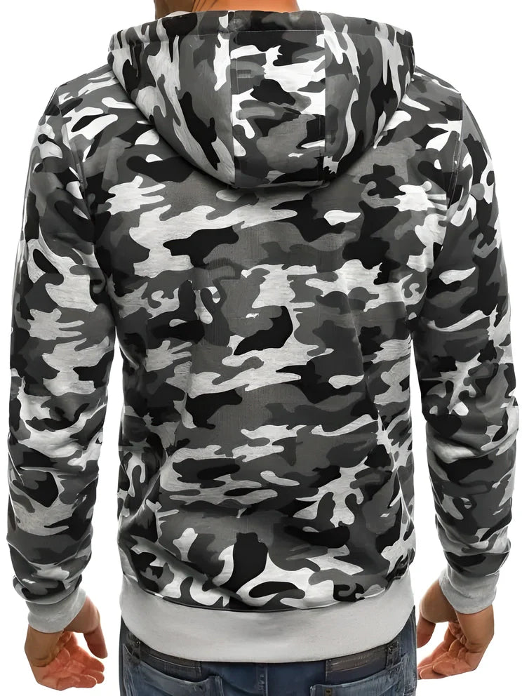 Men's Premium Tactical Camouflage Print Zipped Hoodies in Gray, White, and Red Colours