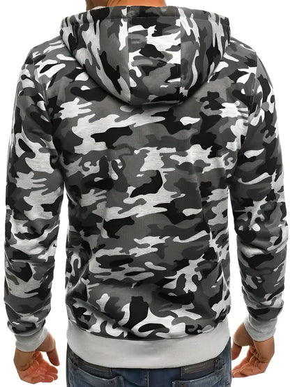 Men's Premium Tactical Camouflage Print Zipped Hoodies in Gray, White, and Red Colours