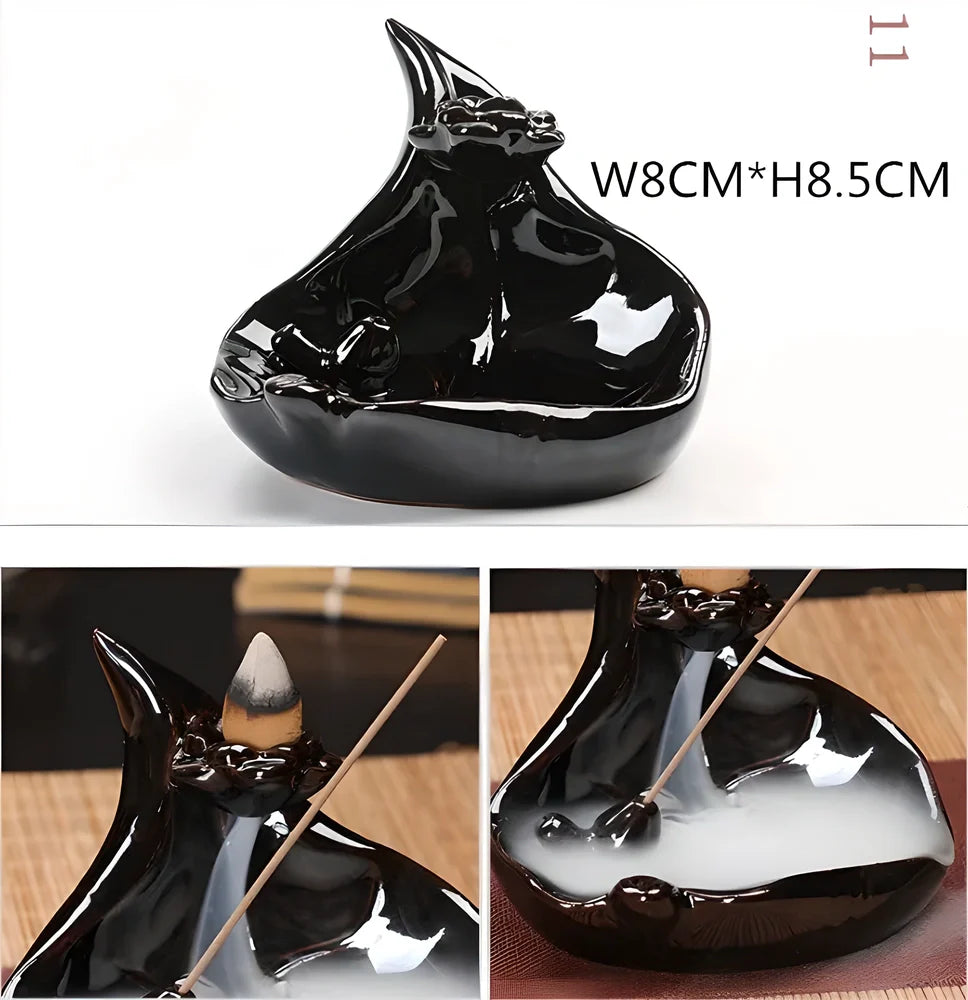 Elegant ceramic waterfall incense burner with flowing smoke and soothing sounds for a relaxing ambiance
