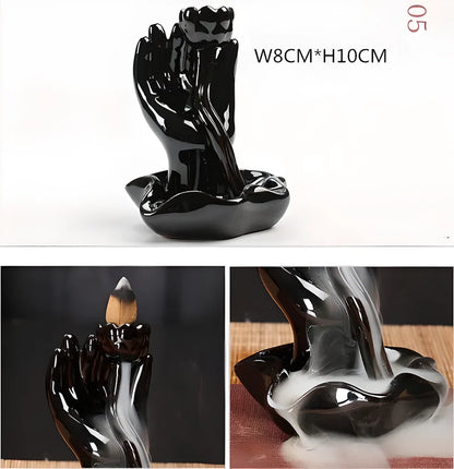 Elegant ceramic waterfall incense burner with flowing smoke and soothing sounds for a relaxing ambiance