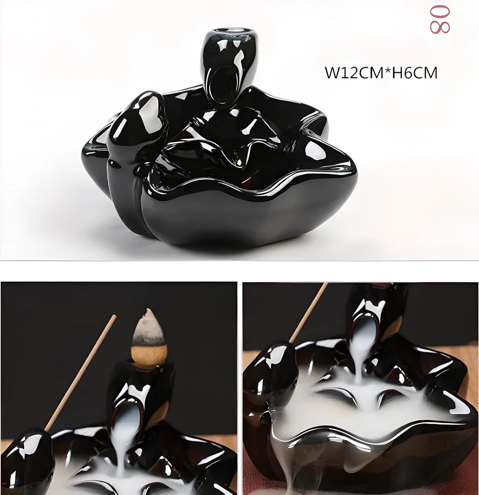 Elegant ceramic waterfall incense burner with flowing smoke and soothing sounds for a relaxing ambiance