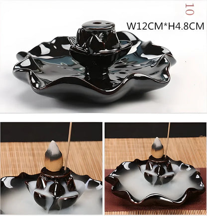 Elegant ceramic waterfall incense burner with flowing smoke and soothing sounds for a relaxing ambiance
