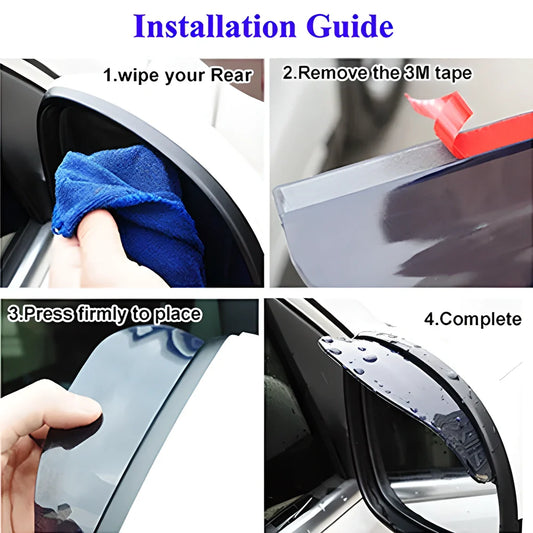 Clear anti-rain side mirror guard designed to maintain visibility for safe driving in wet weather conditions