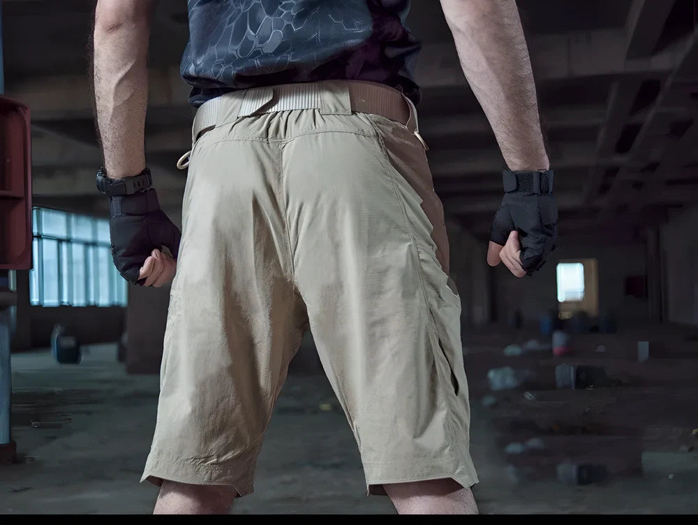 Durable quick-drying combat cargo shorts with reinforced seat and action waistband for active British lifestyles