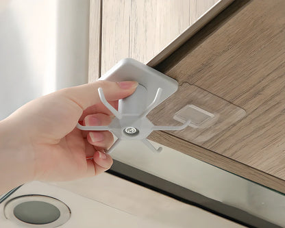 Rotating Stick-On Cabinet Utensil Organiser in Black and Light Grey colours, with 6 hooks for storing cooking utensils