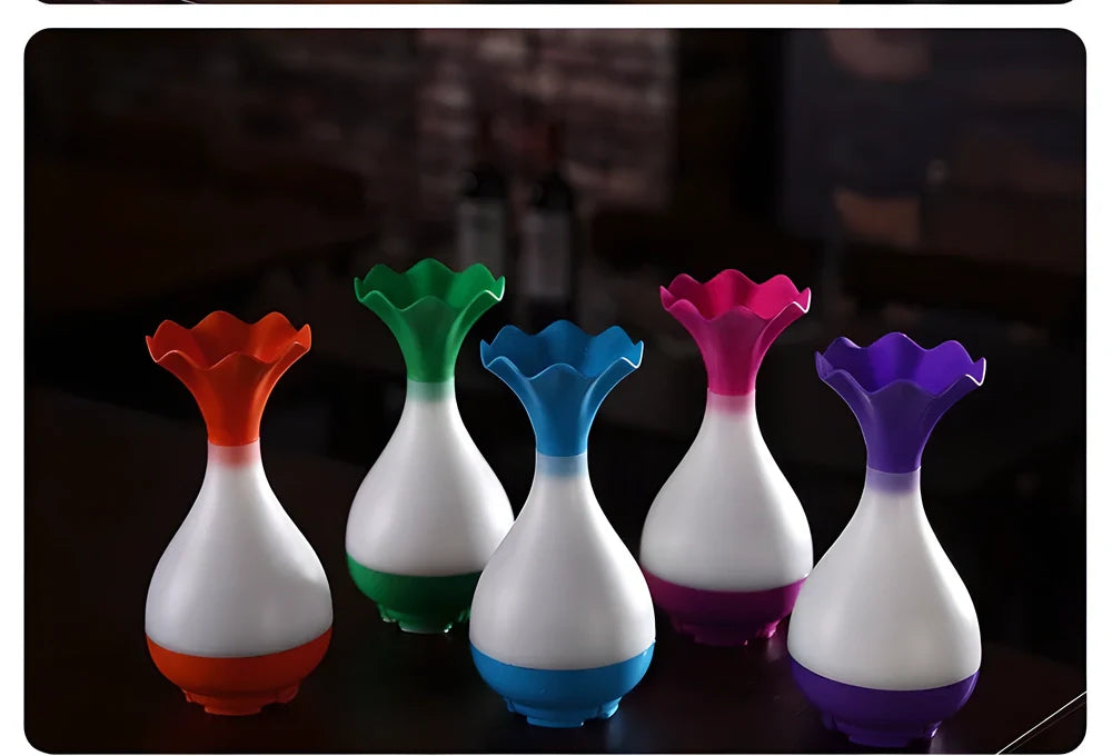 Elegant ultrasonic aroma diffuser and humidifier in various colours, creating a soothing and relaxing atmosphere.